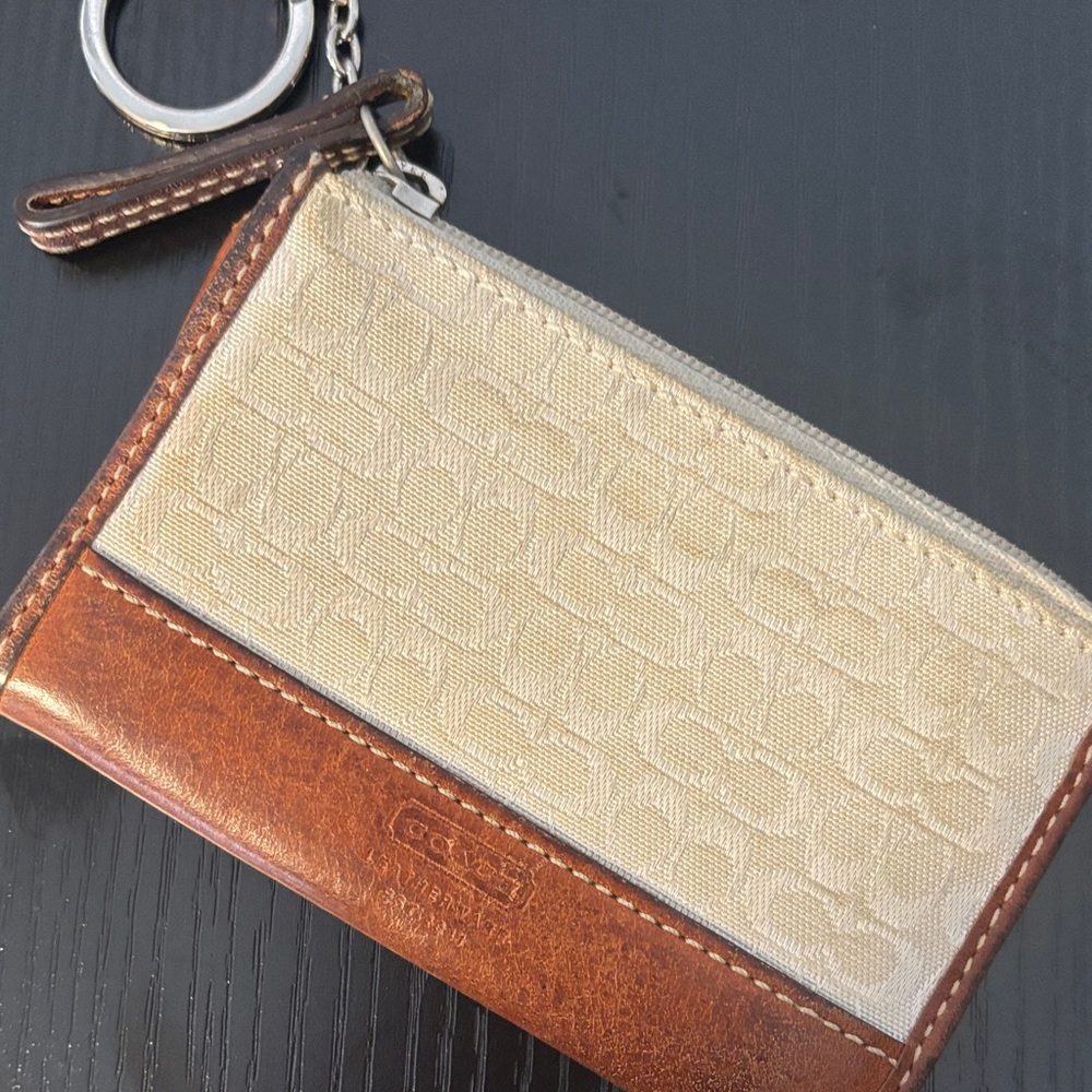 Coach Tan and Brown Keychain Wallet